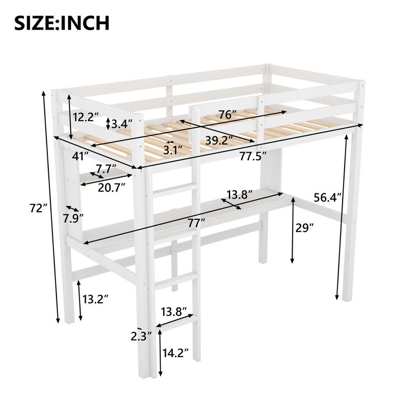 Twin Size Loft Bed with Desk, Shelves, and Ladder-ModernLuxe, 3 of 12