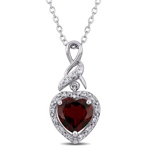 EVERLY JEWELRY | Sterling Silver 0.06 CT Diamond TW & 2 CT TGW Garnet Heart Pendant With Chain - 1 of 4