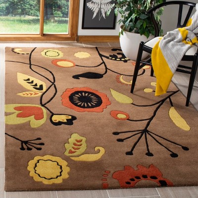 Soho Brown and Multicolor Floral Wool 5' x 8' Area Rug