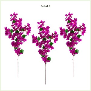 Nearly Natural 47-in Artificial Bougainvillea Flower Stems, Set of 3, Purple - 1 of 3