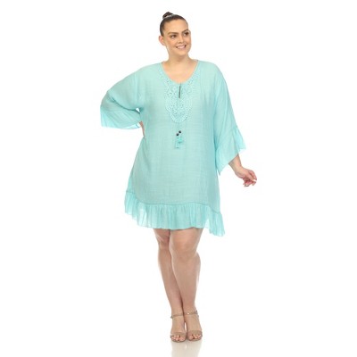 PS Sheer Embroidered Knee Length Cover Up Dress - White Mark