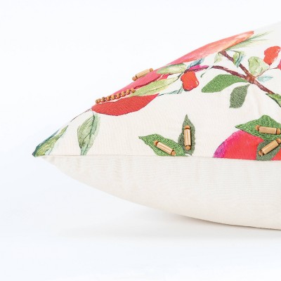 20" x 20" Botanical Pomegranate Embroidered Cotton Pillow Cover