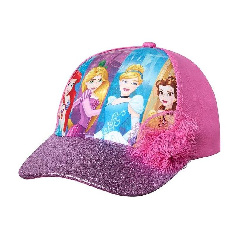Disney Princess Girls Baseball Cap with Glitter pom- Kids Ages 4-7 (Pink/Blush), 1 of 4