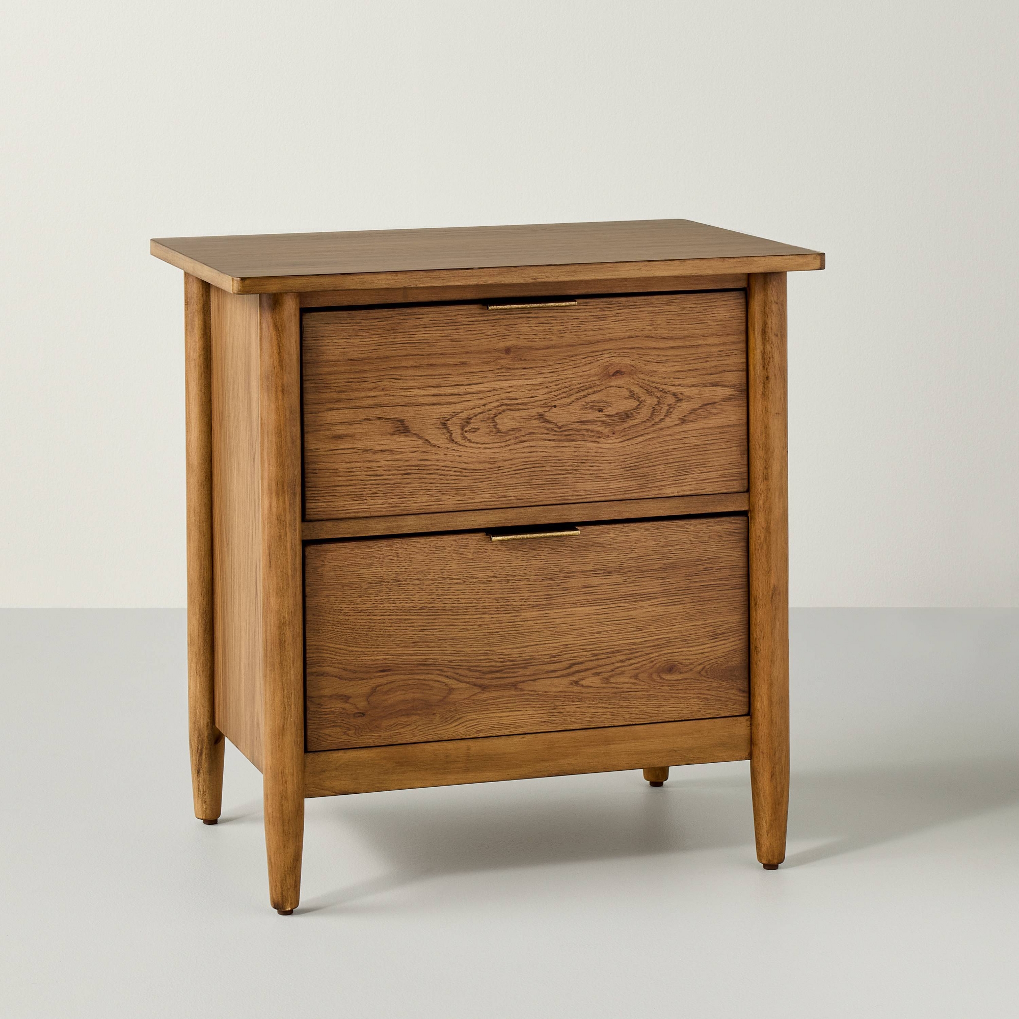 Wood and Cane 2 Drawer Nightstand Aged Oak