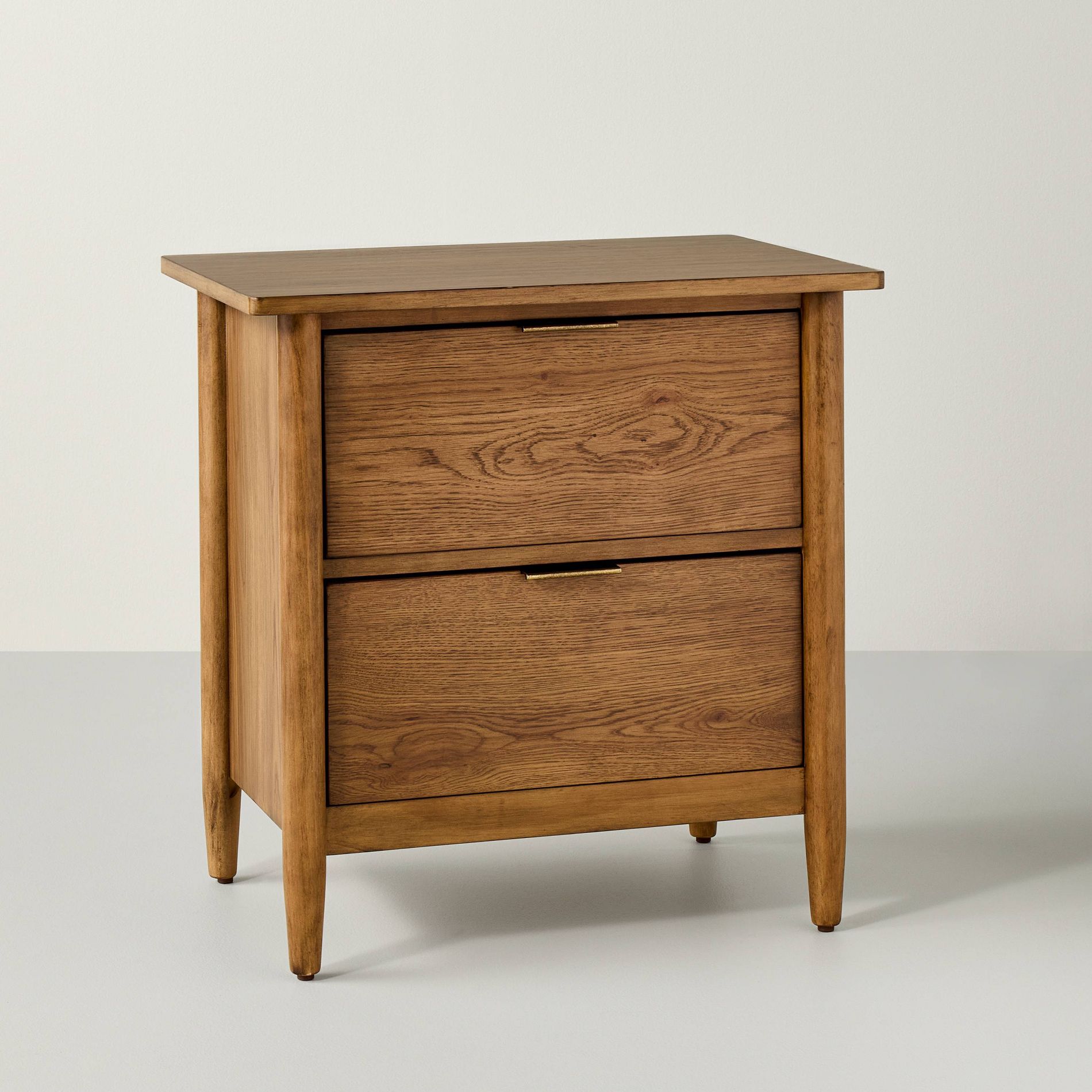 2 Drawer Modern Wood Nightstand - Aged Oak - Hearth & Hand™ with Magnolia: Farmhouse Bedside Table, Brass Hardware