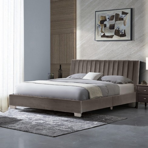 Costway Queen Tufted Upholstered Platform Bed Frame Flannel Headboard Light Grey Target
