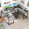 U Shaped Home Office Desk, Reversible L Shaped Gaming Computer Desk With Power Outlets,126 Inch Computer Desk With Monitor Stand （Grey Oak） - 2 of 4