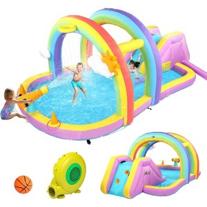 JOYMOR Kids Inflatable Water Slide Bounce House with Climbing Wall & Basketball Hoop 30s Setup - 1 of 4