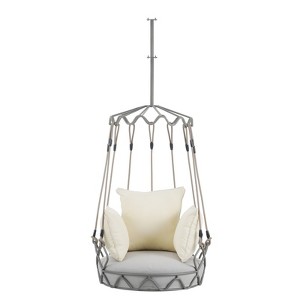DSVIMOY Outdoor Porch Swing Chair Hanging Basket, Hanging Chair with Cushion for Patio Porch, Balcony, Beige, 34"*32"*76.57" - 1 of 4