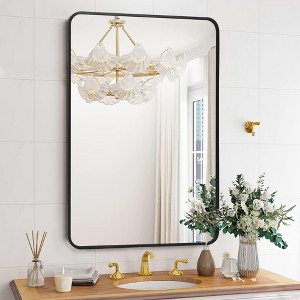 Jojoka Black Metal Framed Bathroom Mirror for Wall - 24X36 Inch Rounded Rectangle Matte Vanity Bathroom Mirror Farmhouse - 1 of 4