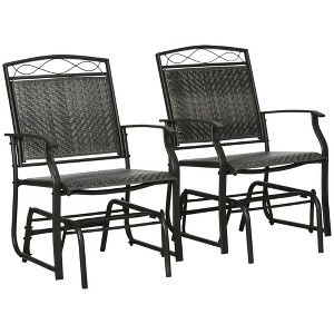 Outsunny Set of 2 Outdoor Glider Chairs, Porch & Patio Rockers for Deck with PE Rattan Seats, Steel Frames for Garden, Backyard, Poolside - 1 of 4