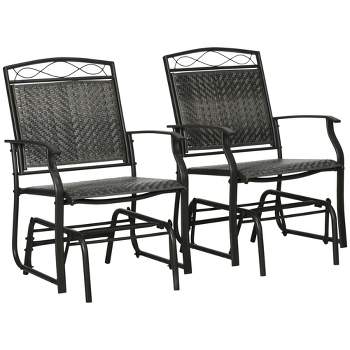 Outsunny Set of 2 Outdoor Glider Chairs, Porch & Patio Rockers for Deck with PE Rattan Seats, Steel Frames for Garden, Backyard, Poolside