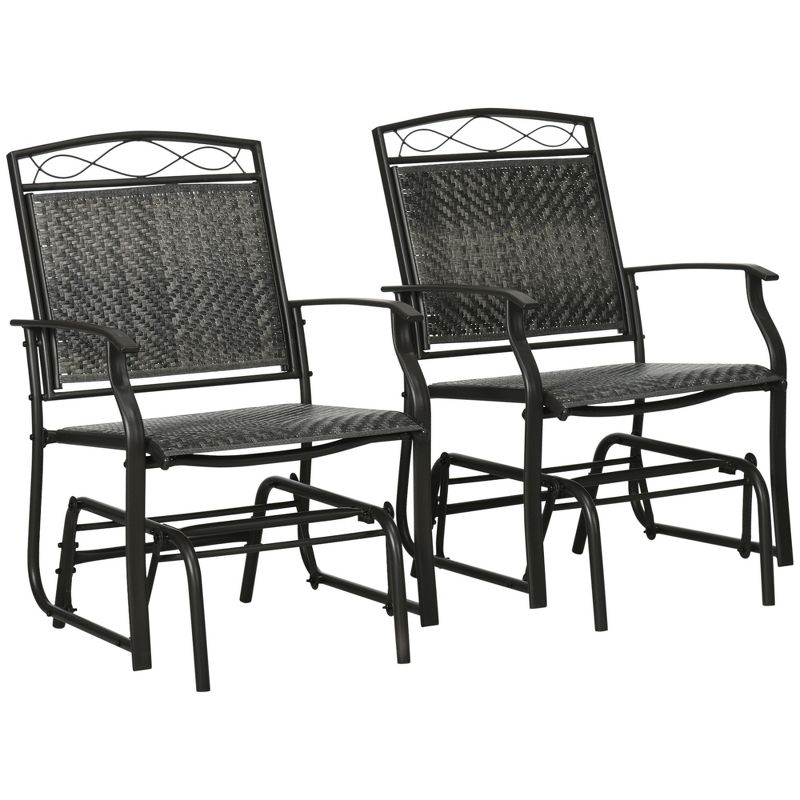 Outsunny Set of 2 Outdoor Glider Chairs, Porch & Patio Rockers for Deck with PE Rattan Seats, Steel Frames for Garden, Backyard, Poolside, 1 of 7