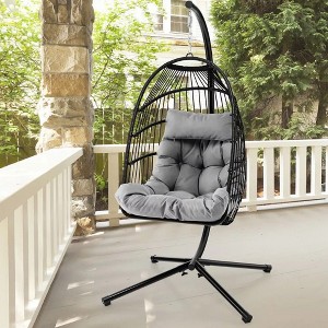 SUGIFT Egg Chair, Hanging Swing Chair, Outdoor Patio Wicker Egg Chair with Cushion, Gray - 1 of 4
