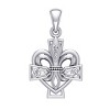 Slickblue 18 Inch Sterling Silver Celtic Cross Pendant Necklace, Fleur-de-Lis Design, Celtic Knot Detail, Silver - 2 of 4