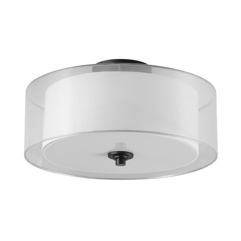 Alina 2-Light Matte Black Semi-Flush Mount Ceiling Light with White Linen Inner Shade - Globe Electric, 1 of 12