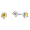Pompeii3 1/4 Ct Halo Fancy Yellow Lab Created Diamond Studs 10K White Gold - 2 of 3