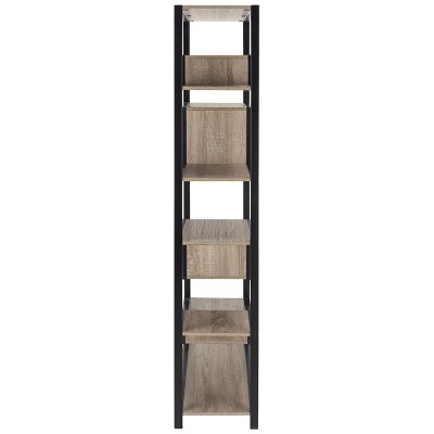 Joanna Transitional Oak and Black Wood Etagere, 32"W x 12"D x 62"H