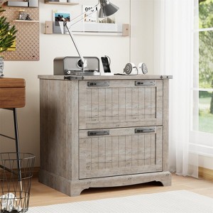 SinCiDo Farmhouse 2 Drawer File Cabinet, 30" Office Storage Cabinet w/Hanging Folders Holds A4 Letter Legal Files Size - 1 of 4