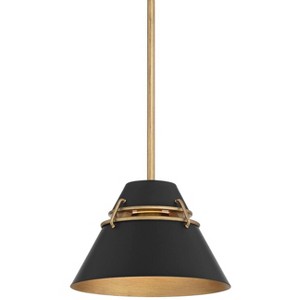 Possini Euro Design Curry 10" Modern Industrial Pendant Ceiling Light Fixture Dining Room Over Table Kitchen Island Hanging Black Gold Metal Mini - 1 of 4