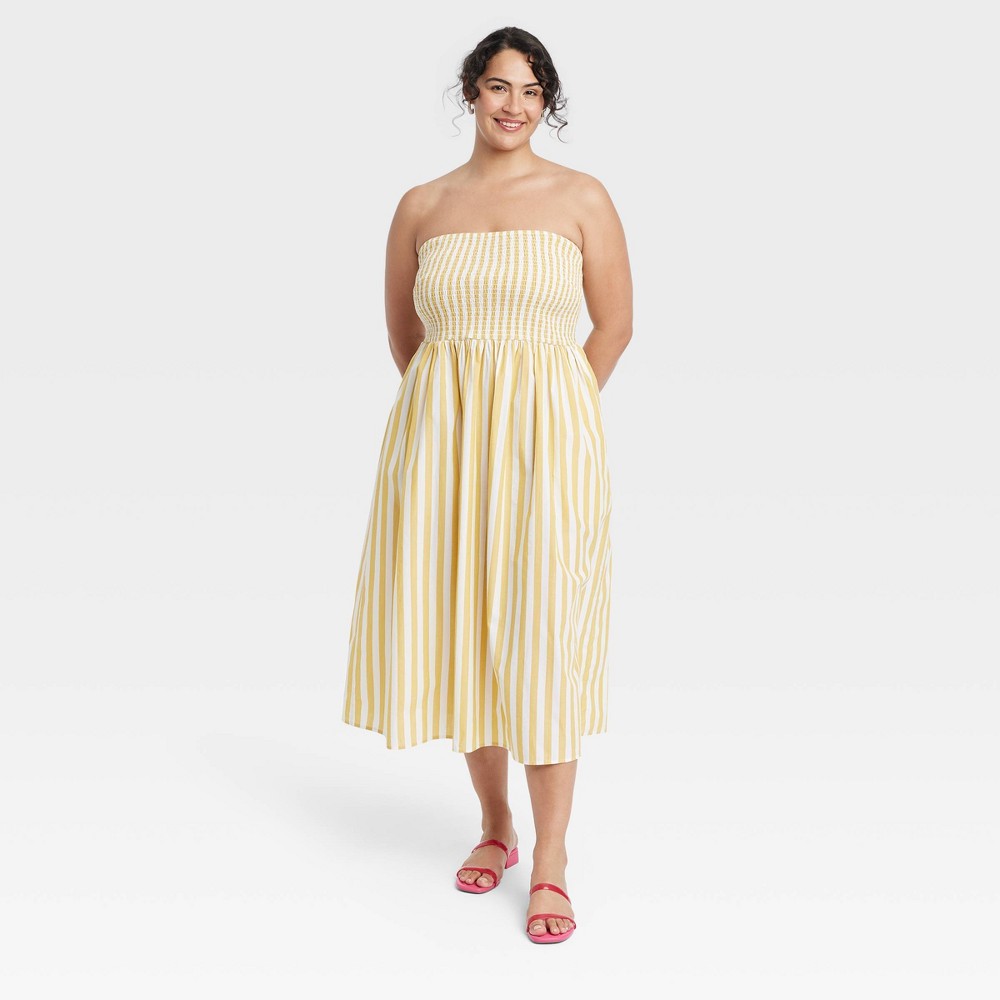 Women's Strapless Smocked Tube Sundress - A New Day™ Yellow/White Striped XXL