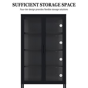 Display Cabinet with Glass Doors, Curio Cabinet with 3-Tier Adjustable Shelves Storage Cabinet for Home, Living Room and Office Black - 1 of 4