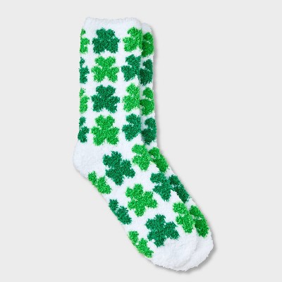 Women's Shamrocks St. Patrick's Day Cozy Crew Socks - White 4-10