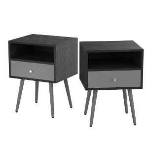 Nightstand, Bedside Table with Removable Drawer, Shelves, Steel Legs End Table, Modern Side Table for Office, Living Room, Bedroom 15.6x13.7x21.5in - 1 of 4