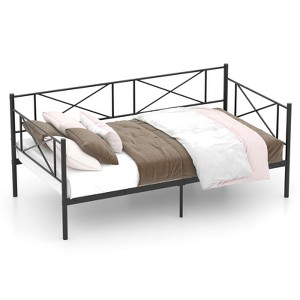Tangkula Twin Size Metal Daybed Frame Home Modern 2-in-1 Sofa Bed with Under-bed Storage & Railings Heavy-duty Metal Slats Platform Bed White/Black - 1 of 4