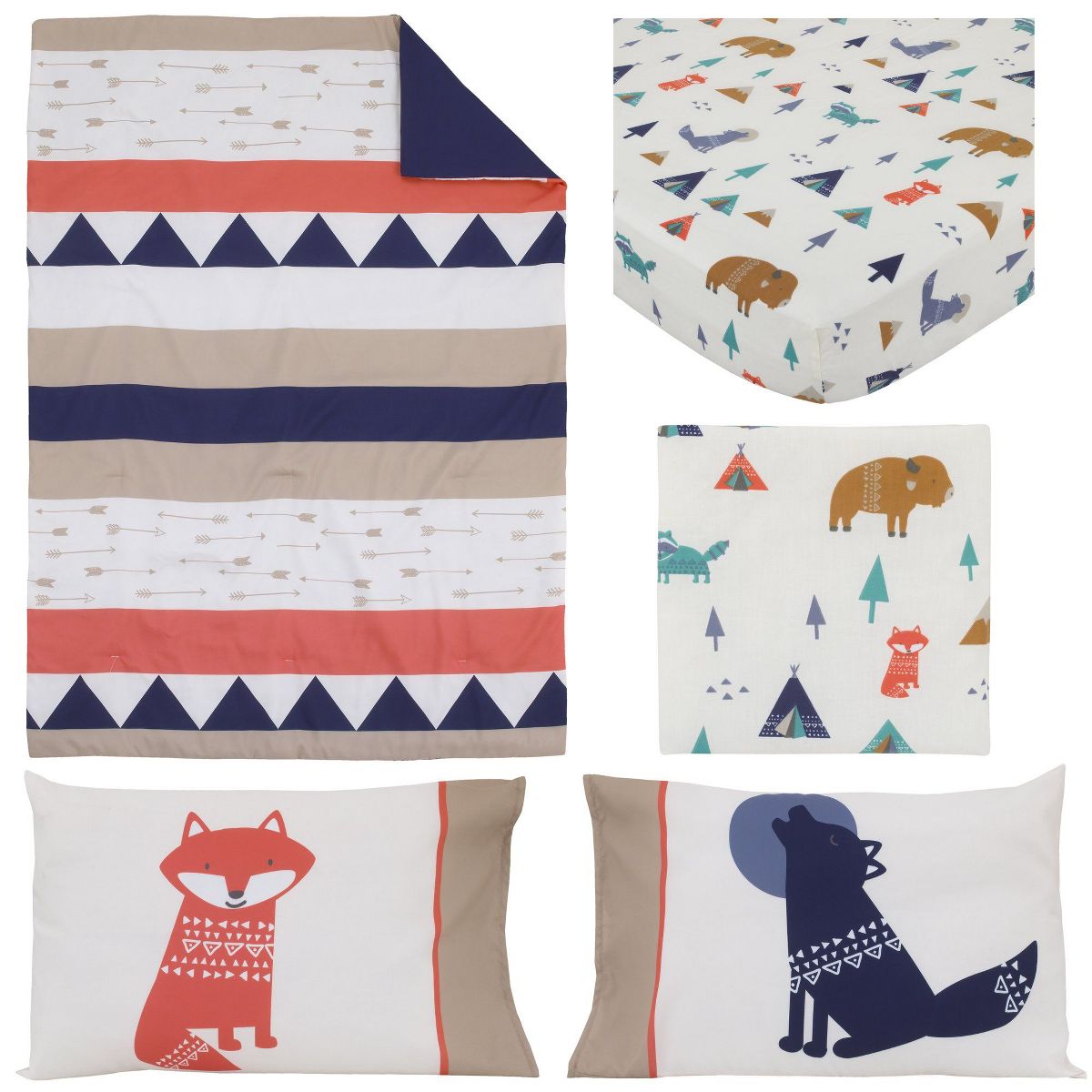Carter's Aztec Boy 4 Piece Toddler Bedding Set - Includes Comforter, Fitted Sheet, Flat Sheet and Reversible Pillowcase
