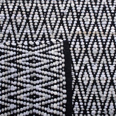 Handmade Black Geometric Cotton Square Rug, 6' x 6'