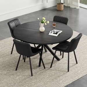 PexFix 47" Round Dining Table Mid Century Modern Coffee Table for 4-6 Person Farmhouse Table for Kitchen Dining Room Black - 1 of 4
