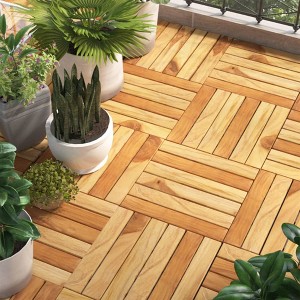 vidaXL Decking Tiles 10 pcs 11.8"x11.8" Solid Wood Teak Vertical Pattern - 1 of 4