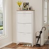 ORRD Slim Shoe Storage Cabinet with 3 Flip-Up Compartments & Drawer, Space Saving 12-15 Pair Organizer for Entryway, White and Walnut - 2 of 4