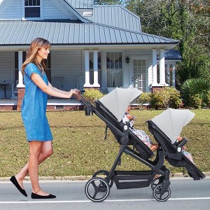 Double Stroller for Infants and Toddlers, Foldable Tandem Stroller, Reversible Pushchair Bassinet Pram with Large Storage Basket - 1 of 4