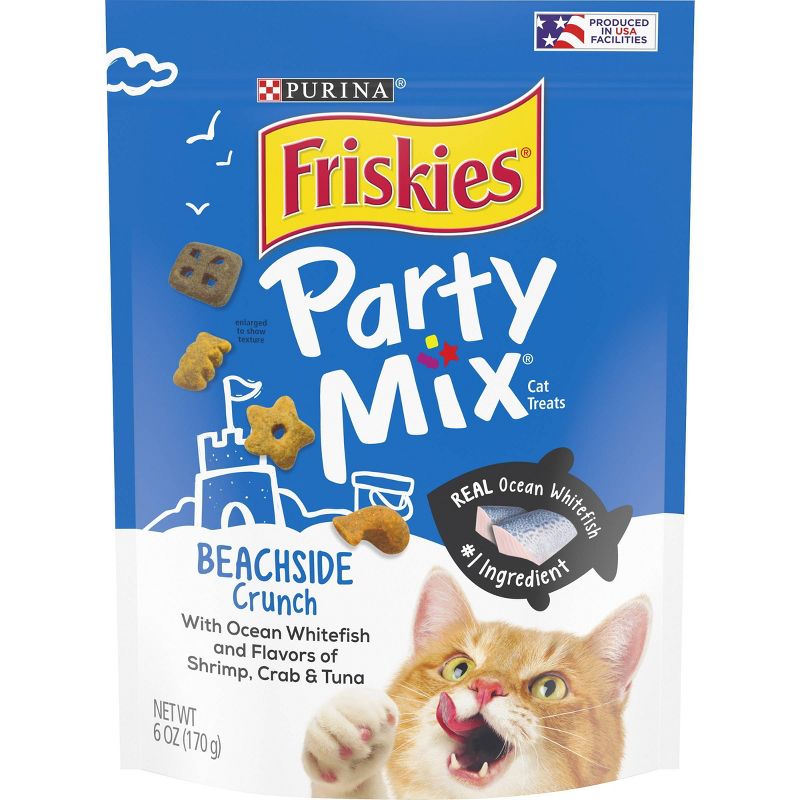Purina Friskies Party Mix Beachside Crunch Crunchy with Chicken and Seafood Flavor Cat Treats, 1 of 8