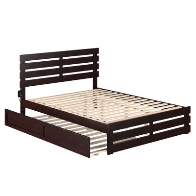 Queen Oxford Bed with Footboard and Twin XL Trundle Espresso - AFI: Solid Hardwood, No Box Spring Needed, with Turbo Charger