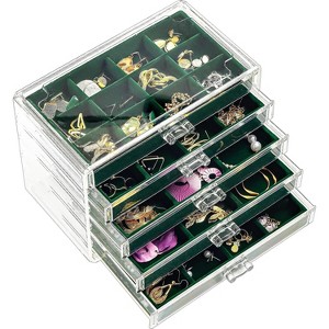 5 Layers Earring Holder Organizer Jewelry Box with 5 Drawers, Acrylic Clear Earring Case with - 1 of 4