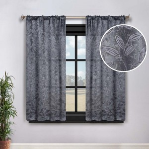 Modern Bohemian Leaves Room Darkening Semi-Blackout Curtains, Set of 2 by Blue Nile Mills - 1 of 4