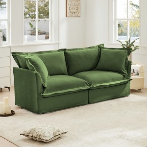 Modern 2-Seater Chenille Sofa, Slipcovered Deep Seat Couch with Removable Covers with 300lb Capacity, Convertible for Small Spaces - 1 of 4