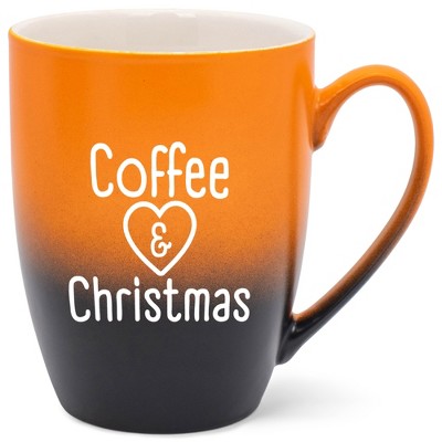 Elanze Designs Coffee & Christmas Two Toned Ombre Matte Orange and Black 12 ounce Ceramic Stoneware Coffee Cup Mug