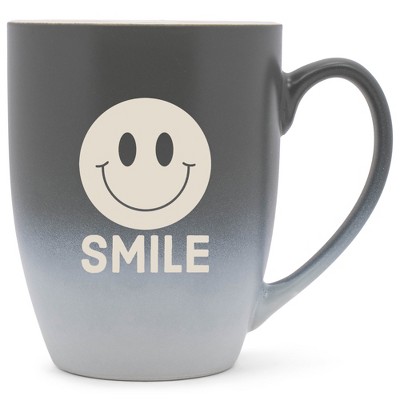100 North Smiley Face 10 Ounce Gray and White Two Toned Ombre, Comfortably Fits Your Hands, Ceramic Tea Coffee Cup Mug, Smile
