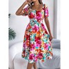 Women's Puff Sleeve Square Neck Babydoll Dress Boho Floral Print Off Shoulder Ruffle Mini Short Dress - 3 of 4