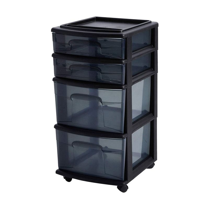 Homz Tall Solid Plastic Versatile 4 Drawer Medium Home Storage Cart with 4 Caster Wheels for Home, Office, Dorm, and Classroom, Black, 6 of 8