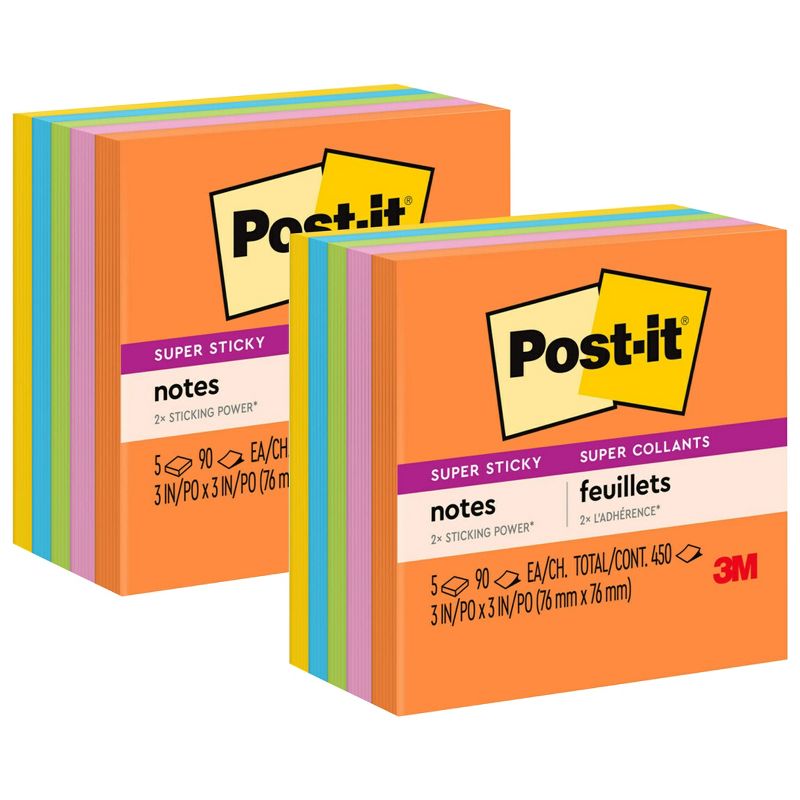 Post-it® Super Sticky Notes, 3 in x 3 in, Energy Boost Collection, 5 Pads/Pack, 2 Packs, 1 of 4