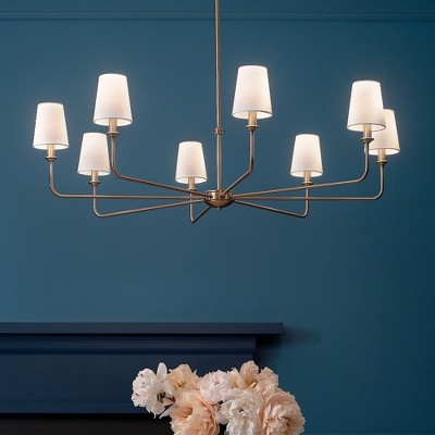 Brushed Natural Brass 8-Light Chandelier with White Linen Shades