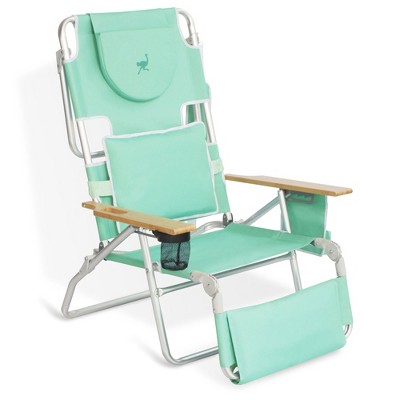 Teal Padded Folding Beach Lounger with Wooden Armrests, Set of 3