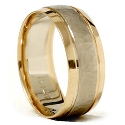Pompeii3 Gold 8mm Hammered Two Tone Comfort Fit Wedding Band New
