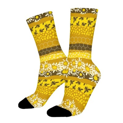 Bee Geometrical Pattern Women Printed Crew Socks Funny Funky Socks Soft Polyester Novelty Gifts for Artists Men