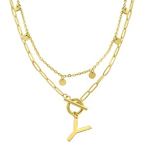 Adornia Tarnish Resistant 14k Gold Plated Confetti And Paperclip Layered Initial Toggle Necklace - 1 of 3